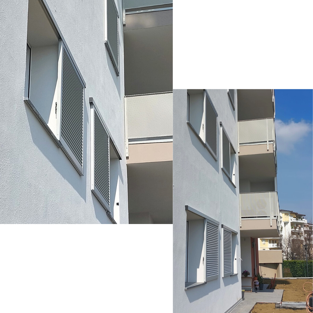 Fornitura di finestre in PVC bianco e persiane in alluminio a Parma in via Bach.
